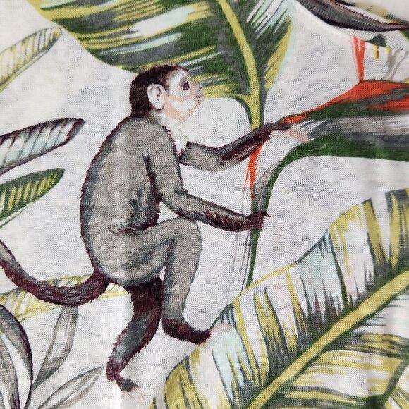 Ann Taylor linen tropical animal print t-shirt top featuring monkeys giraffes M - Picture 4 of 10